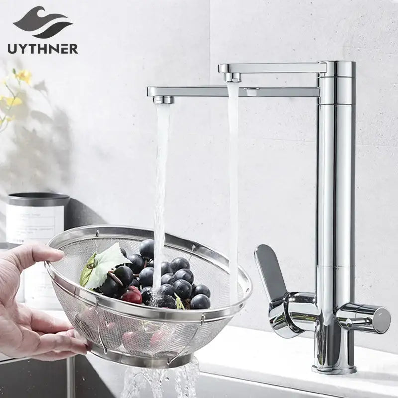 Modern chrome dual handle waterfilter kitchen faucet 360 rotation