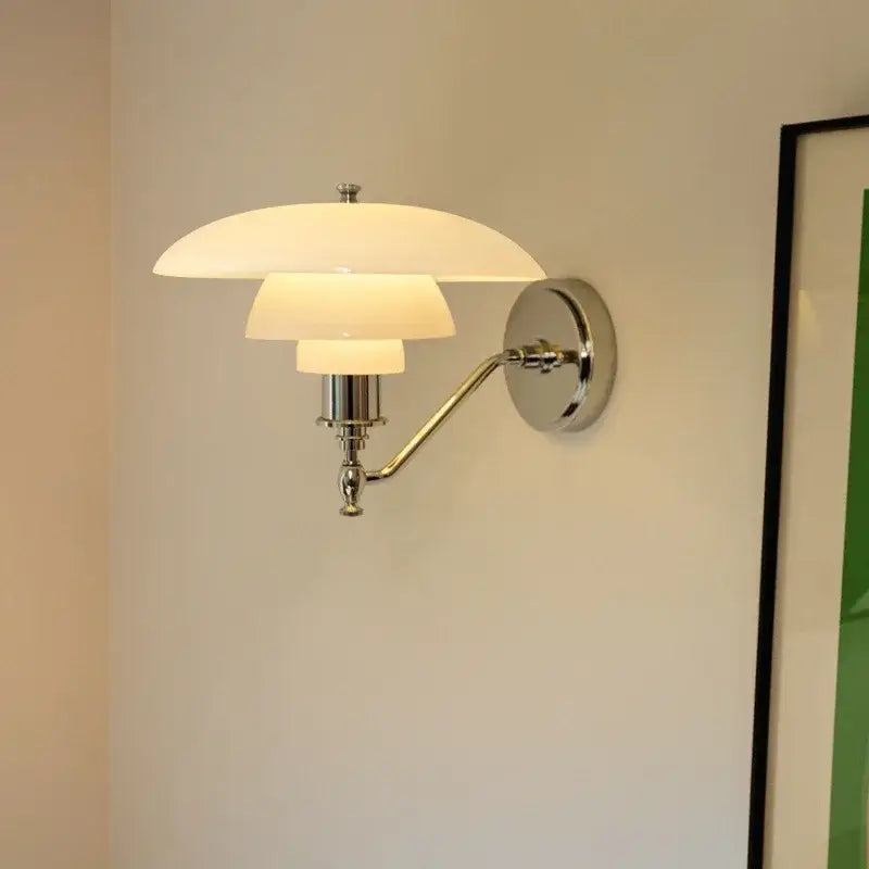 Modern chrome french glass wall lamp bedroom articulated sconce