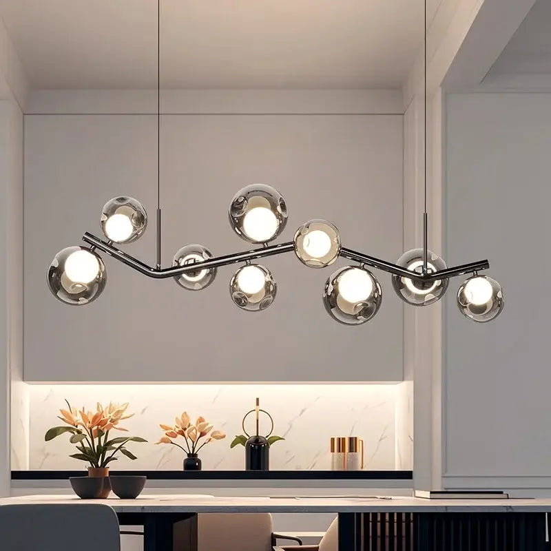Modern chrome glass globe chandelier – dining room branching light
