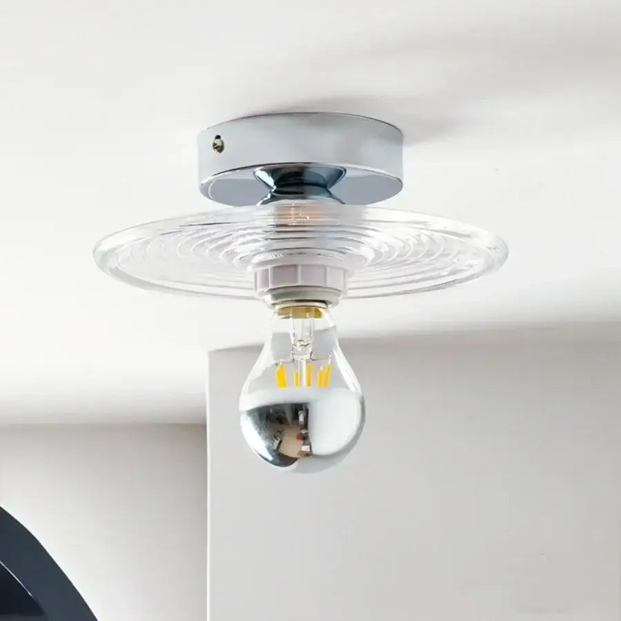 Modern chrome glass led ceiling light bedroom frosted ribbed lamp