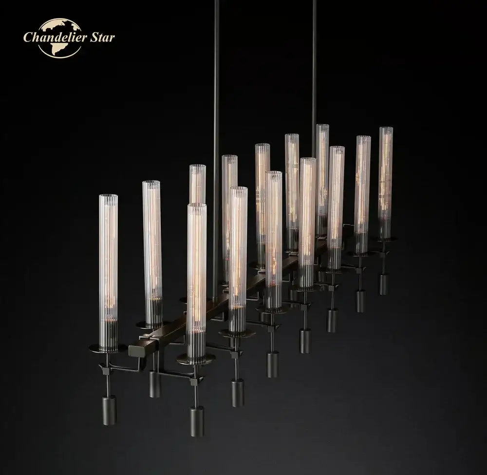 Modern chrome glass led linear chandelier for dining room