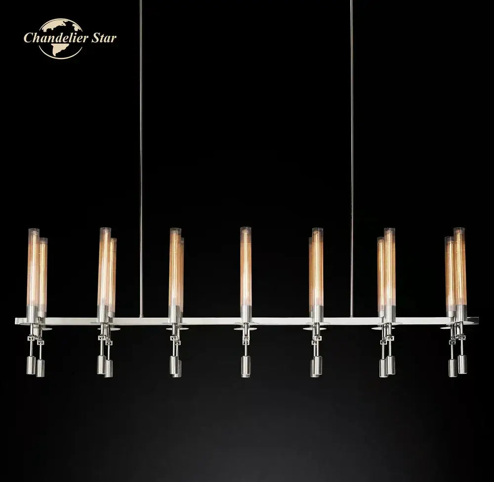 Modern chrome glass led linear chandelier for dining room