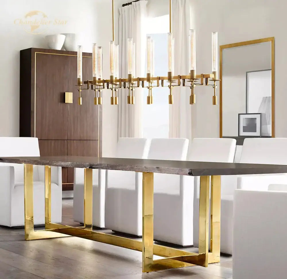 Modern chrome glass led linear chandelier for dining room