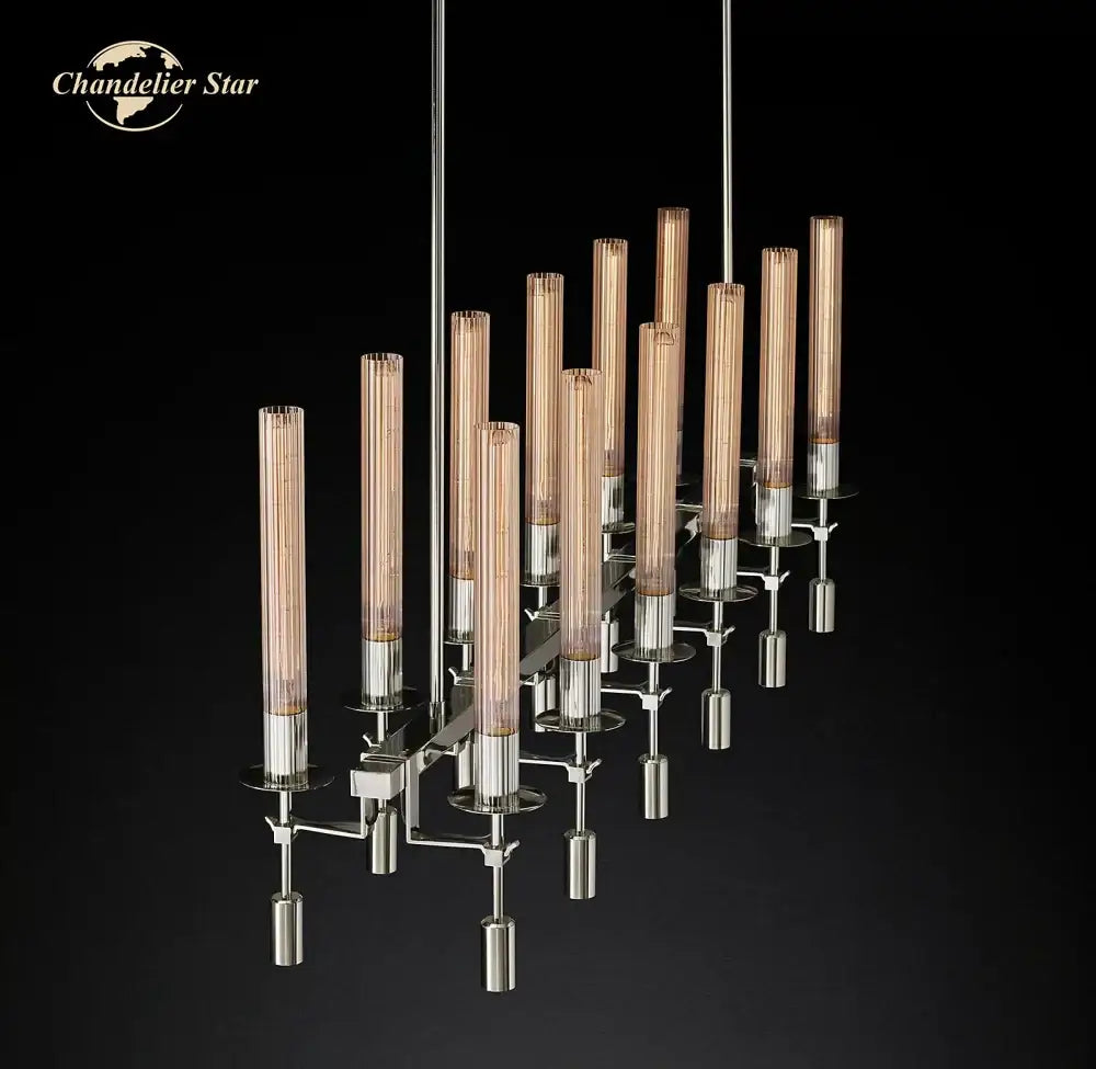 Modern chrome glass led linear chandelier for dining room