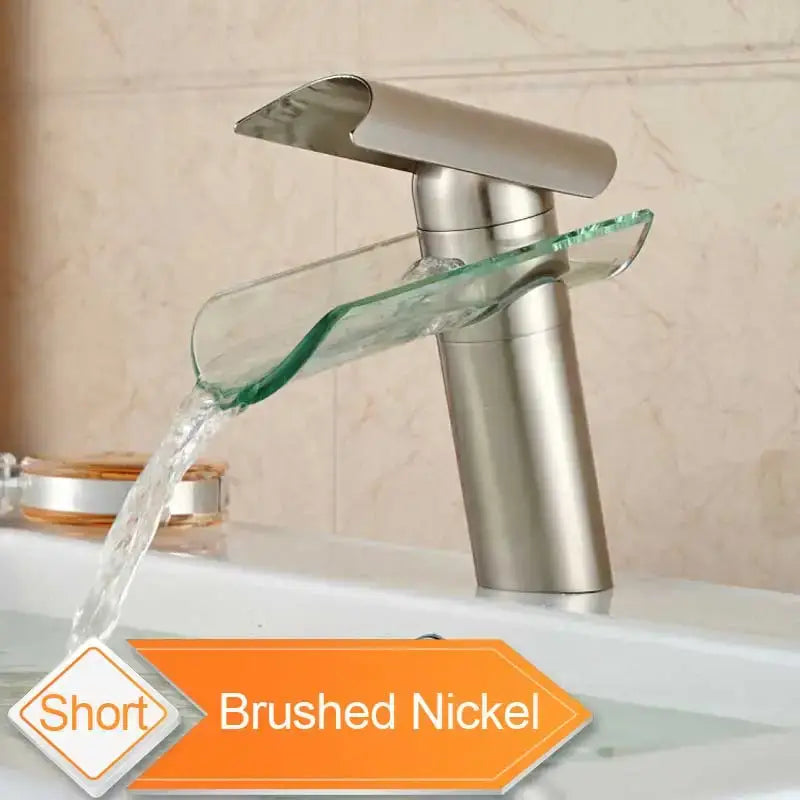 Modern chrome glass spout basin faucet bathroom waterfall design