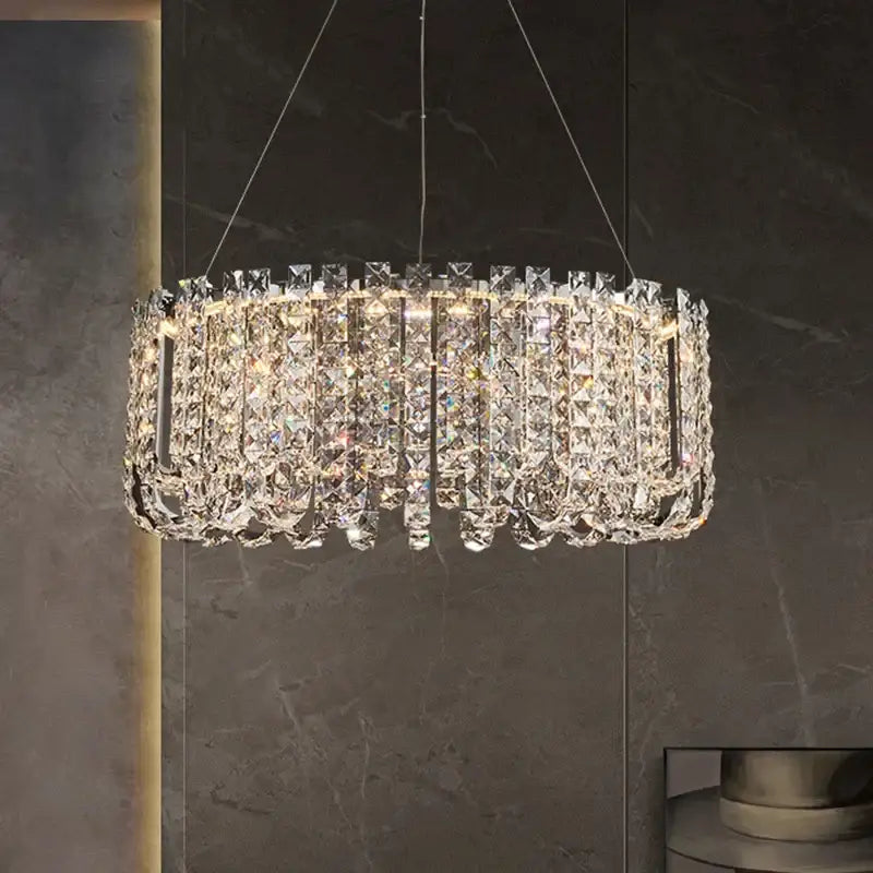 Modern chrome rectangular crystal pendant ceiling lamp dining room