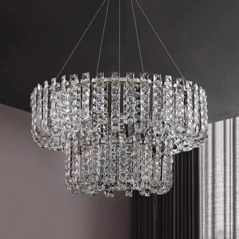Modern chrome rectangular crystal pendant ceiling lamp dining room