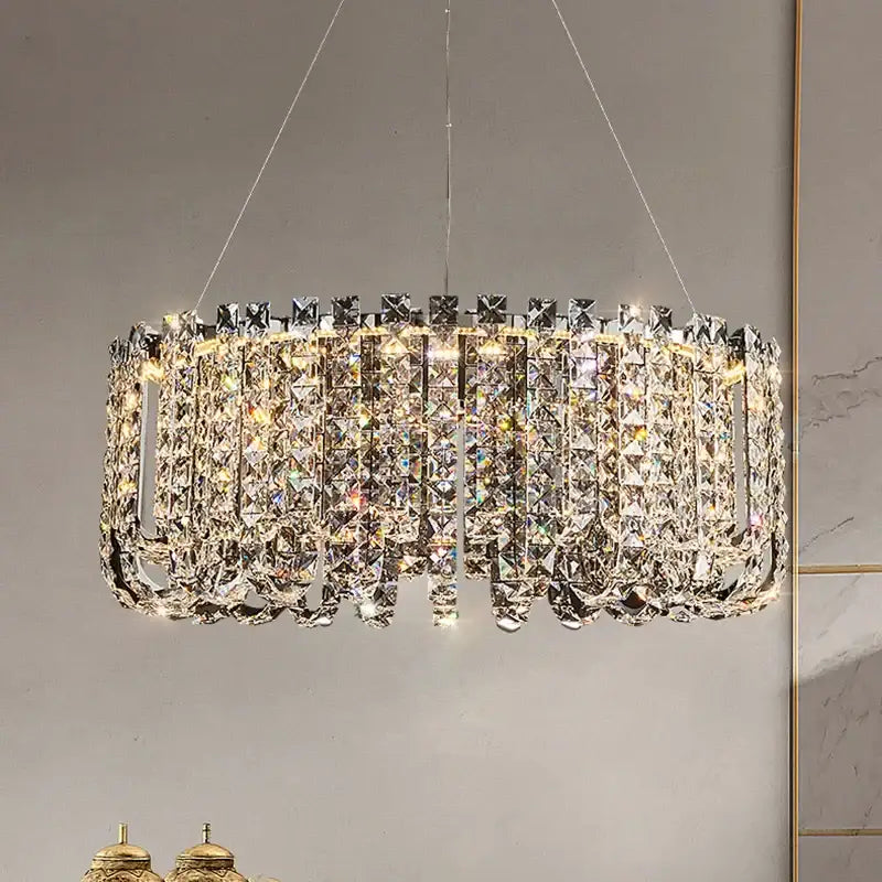 Modern chrome rectangular crystal pendant ceiling lamp dining room