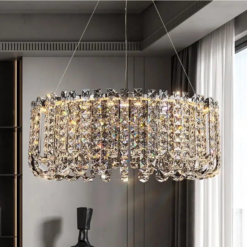 Modern chrome rectangular crystal pendant ceiling lamp dining room