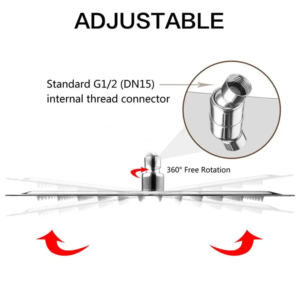 Modern chrome square rainfall shower head set bathroom adjustable height