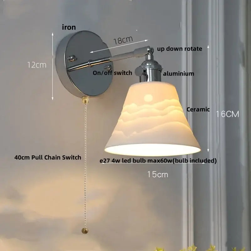 Modern chrome sunrise iron ceramic led wall lights bedroom sconce