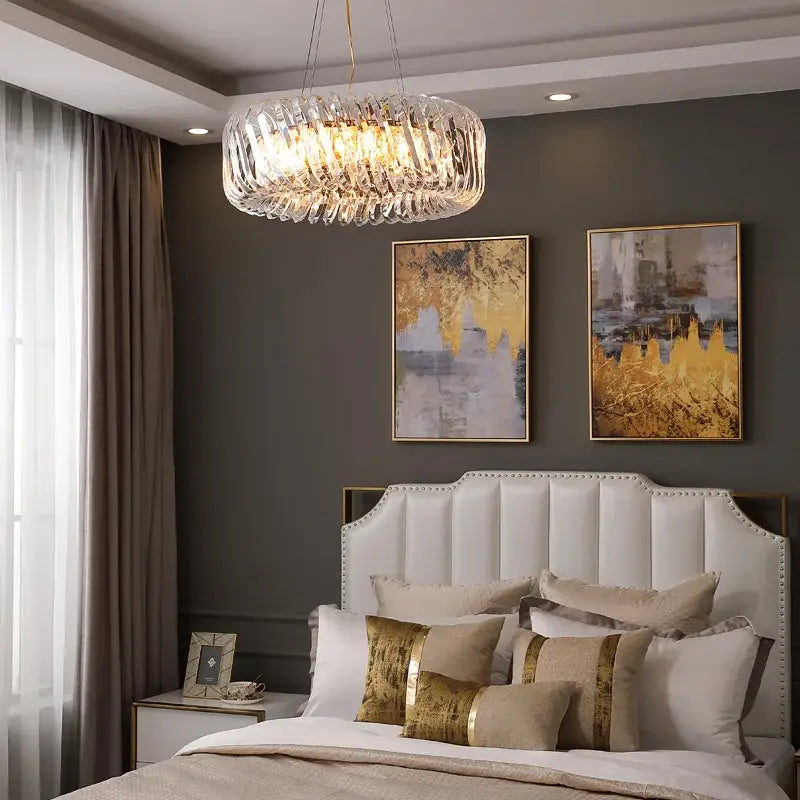 Modern circular crystal led ceiling chandelier dining room light
