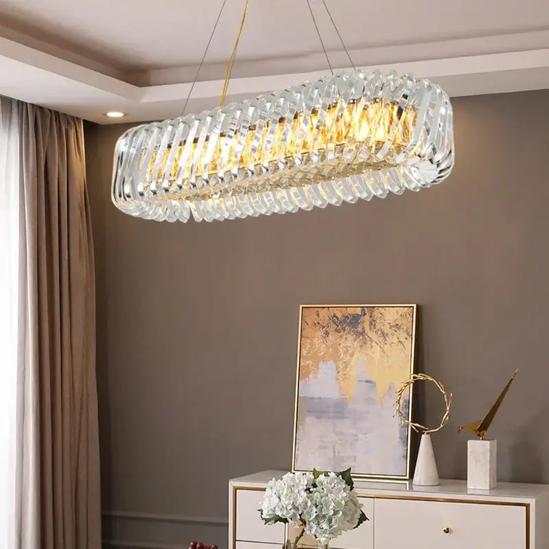 Modern circular crystal led ceiling chandelier dining room light