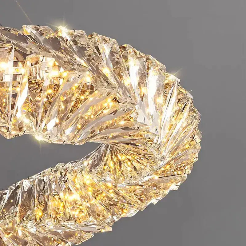 Modern circular textured crystal chandelier living room pendant light