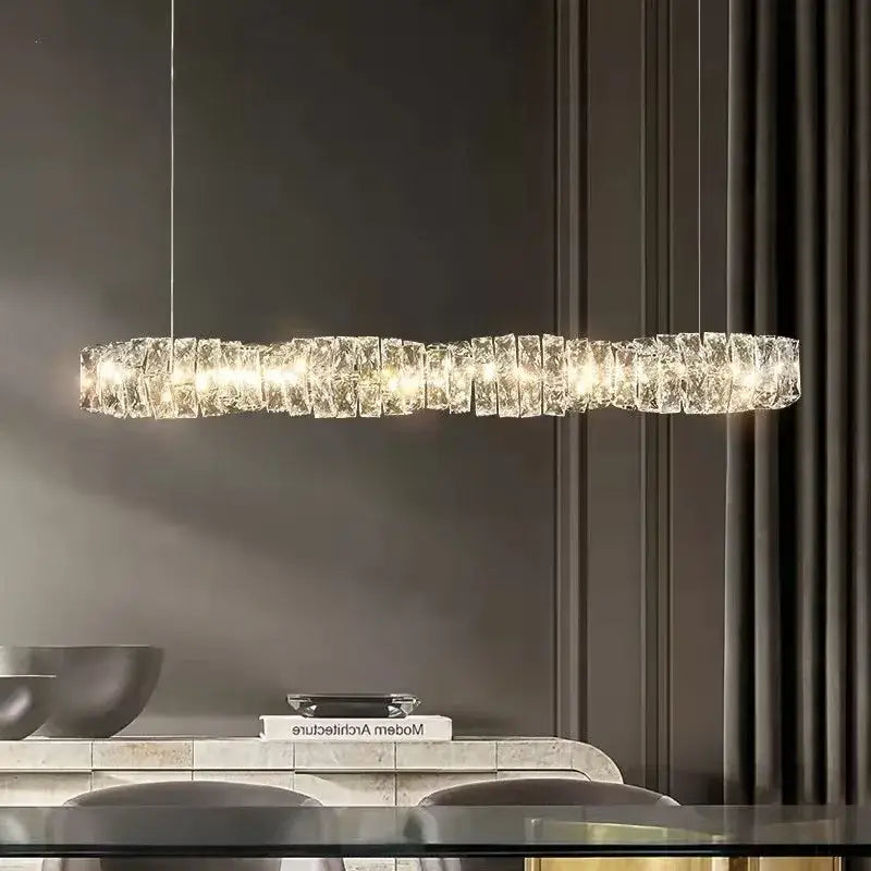 Modern circular textured crystal chandelier living room pendant light