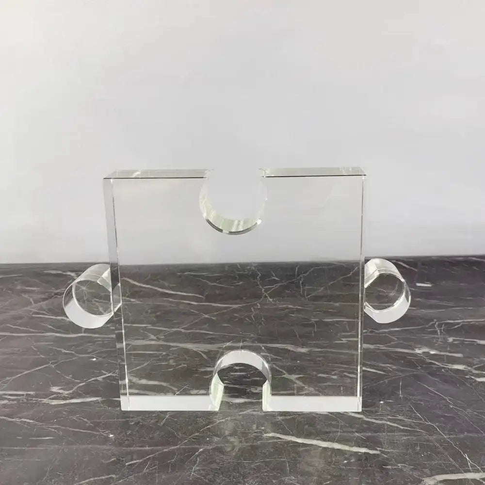 Modern clear acrylic crystal geometric puzzle bookends living room