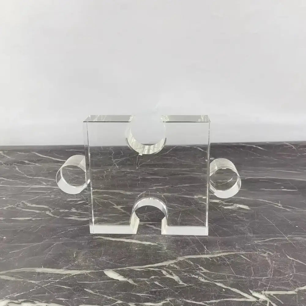 Modern clear acrylic crystal geometric puzzle bookends living room