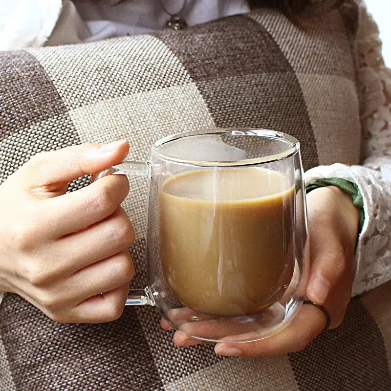 Modern clear double wall borosilicate glass mug kitchen coffee cup