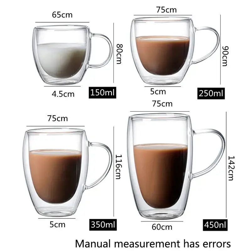Modern clear double wall borosilicate glass mug kitchen coffee cup