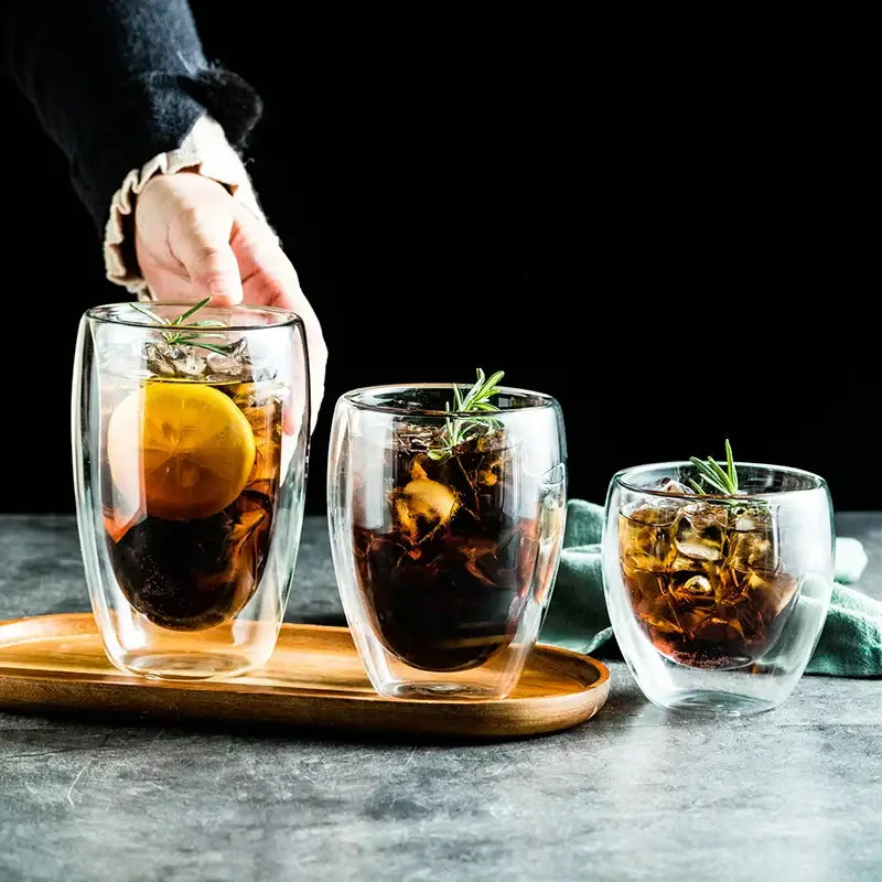 Modern clear double wall glass cup set dining room tumblers