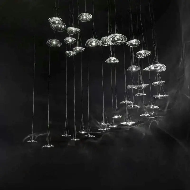 Modern clear patterned glass staircase pendant light dining room