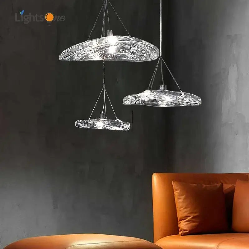 Modern clear patterned glass staircase pendant light dining room