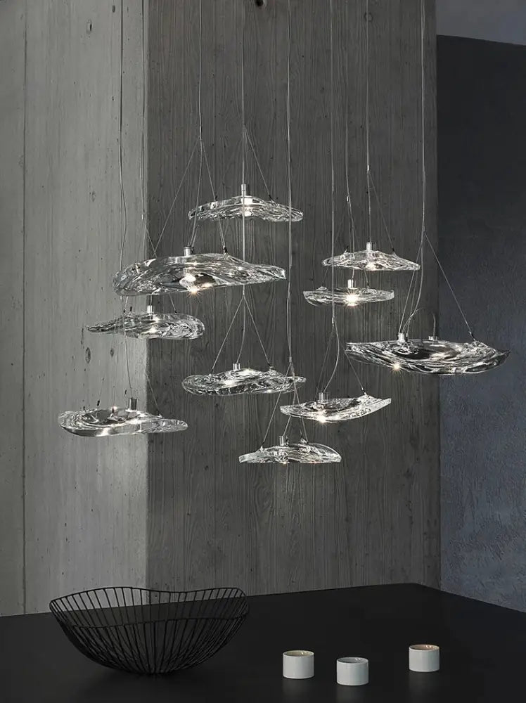 Modern clear patterned glass staircase pendant light dining room