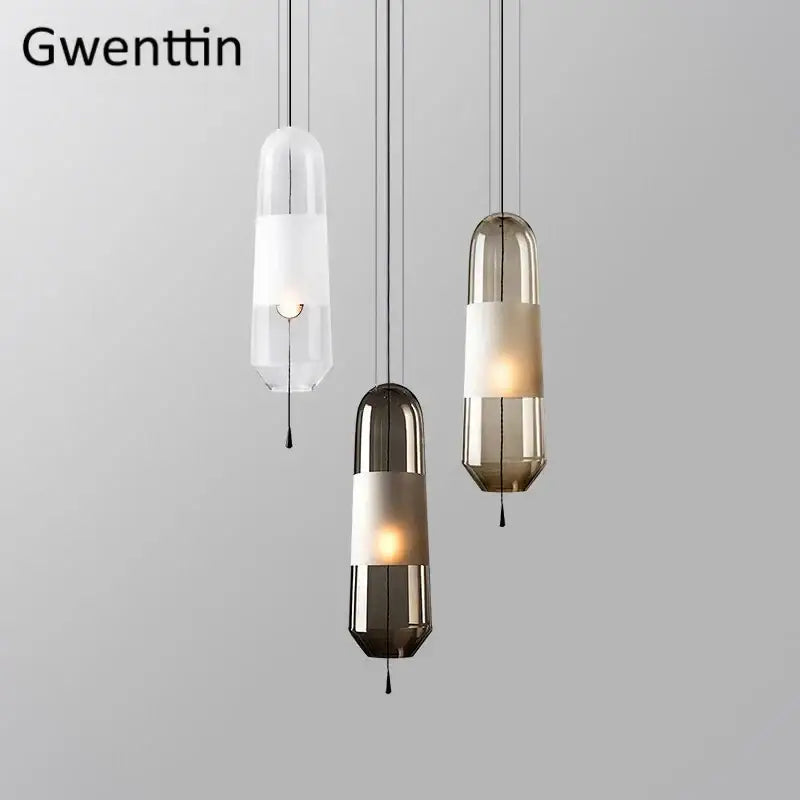 Modern clear & smoked glass pendant lights for dining room