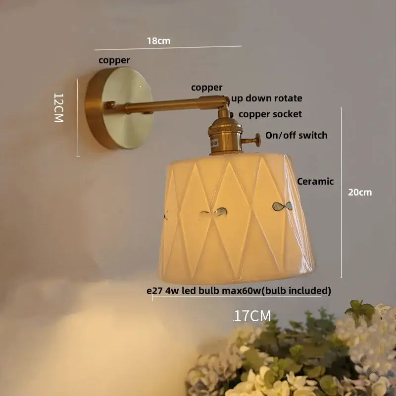 Modern copper and off-white ribbed wall light fixture bedroom sconce