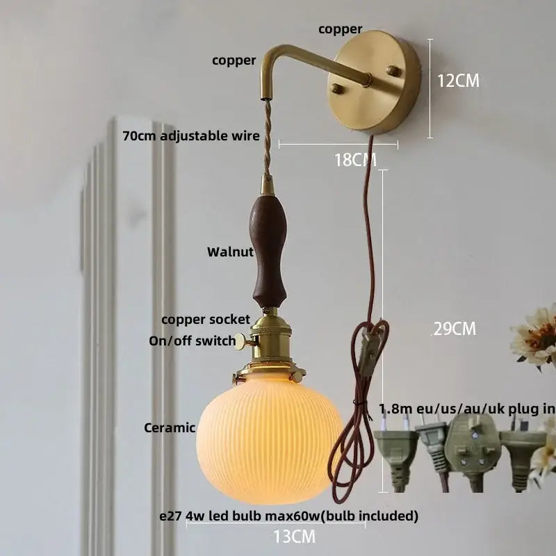 Modern copper and off-white ribbed wall light fixture bedroom sconce