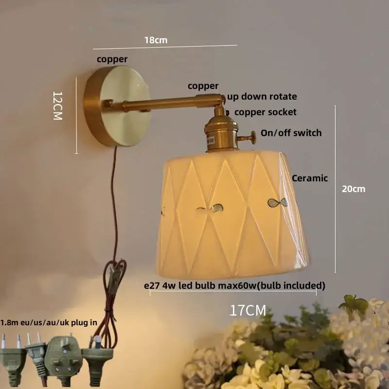 Modern copper and off-white ribbed wall light fixture bedroom sconce