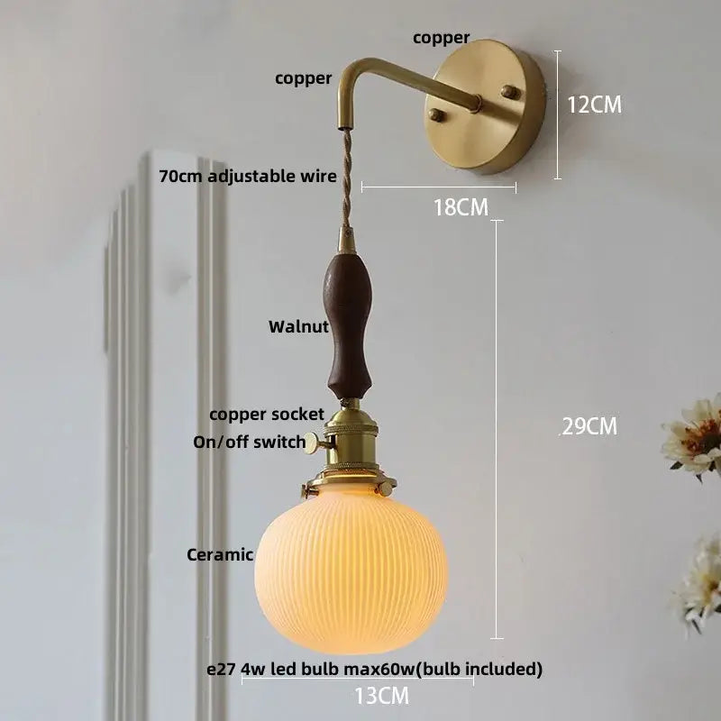 Modern copper and off-white ribbed wall light fixture bedroom sconce