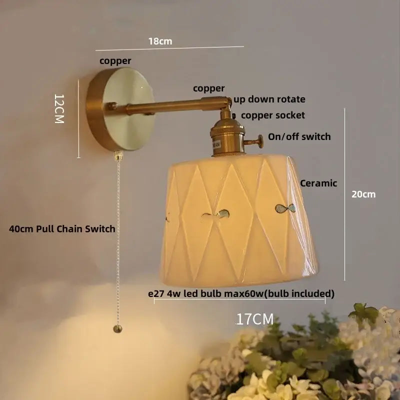 Modern copper and off-white ribbed wall light fixture bedroom sconce