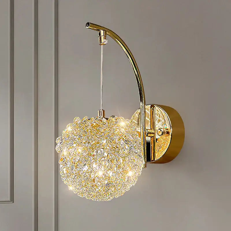 Modern copper crystal wall sconce – living room gold lighting