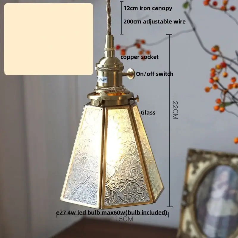 Modern copper cube glass led pendant light for bedroom