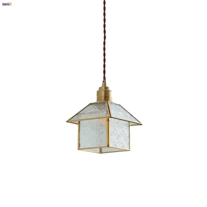 Modern copper cube glass led pendant light for bedroom