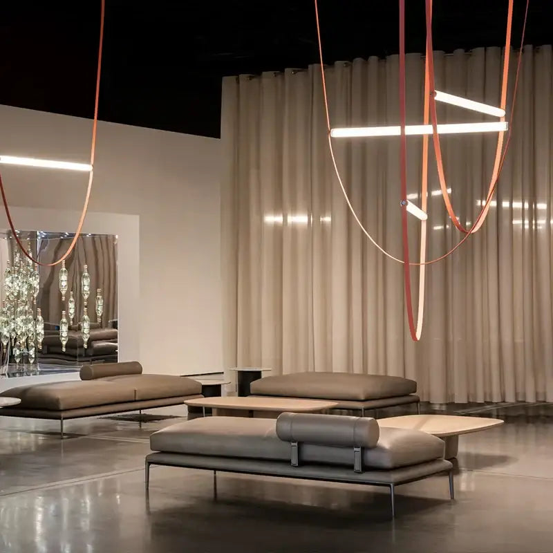 Modern copper leather bell pendant light office chandelier