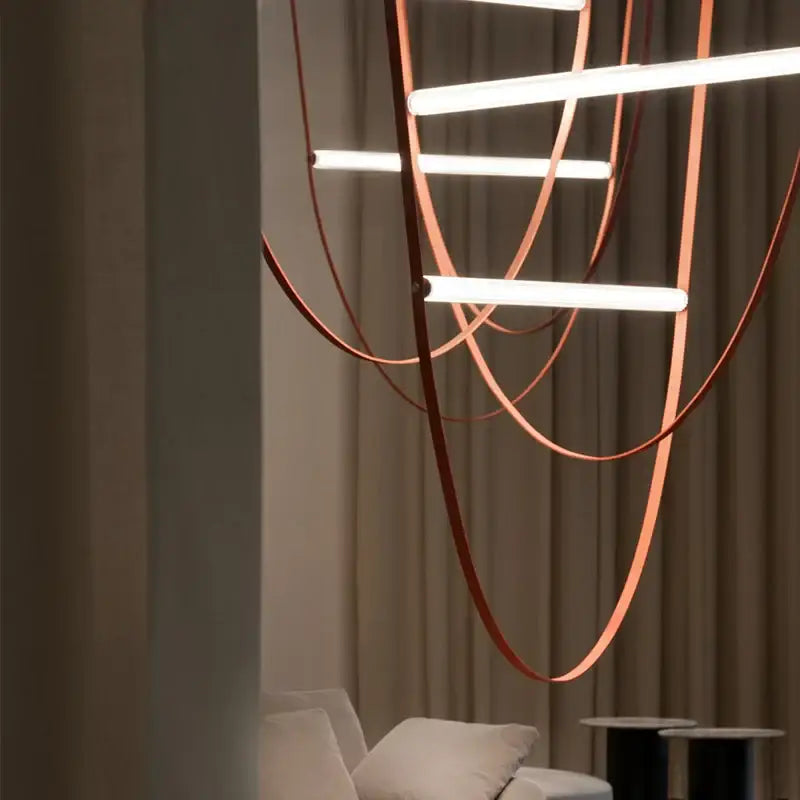 Modern copper leather bell pendant light office chandelier