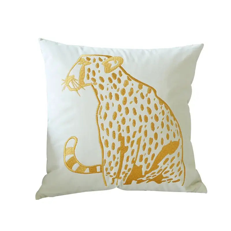 Modern cream & black embroidered leopard pillowcase bedroom decor
