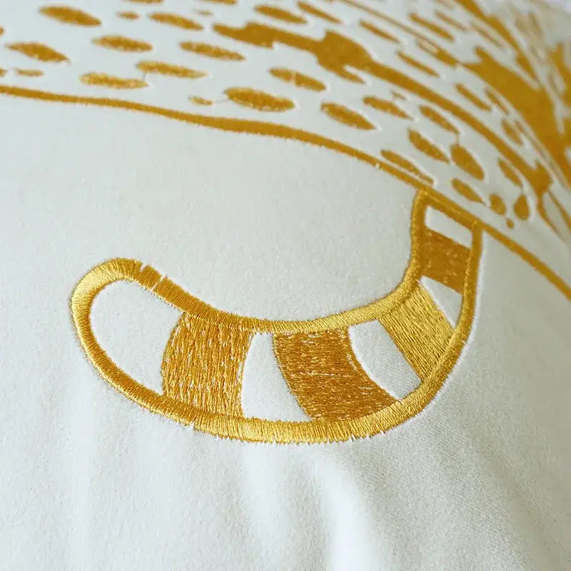 Modern cream & black embroidered leopard pillowcase bedroom decor