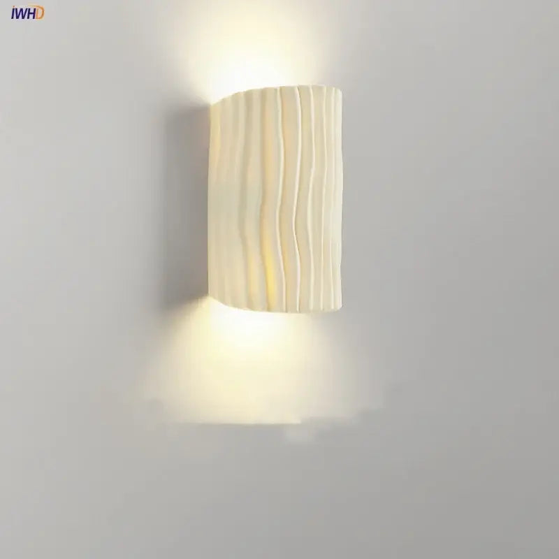 Modern cream ceramic ridged led wall lamp bedroom sconce