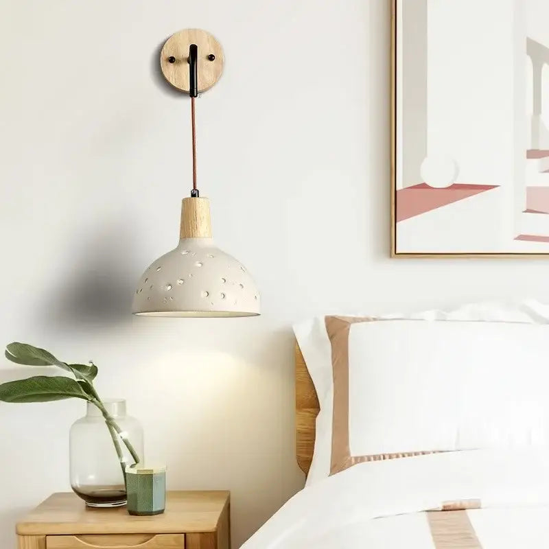 Modern cream ceramic wall lamp with pull chain switch bedroom light