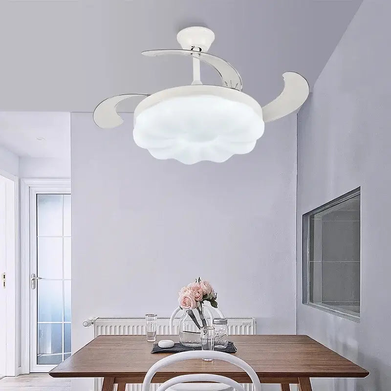 Modern cream cloud ceiling fan light with silver blades for bedroom