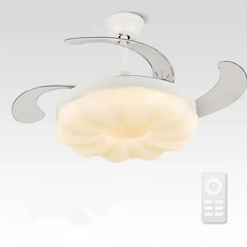 Modern cream cloud ceiling fan light with silver blades for bedroom