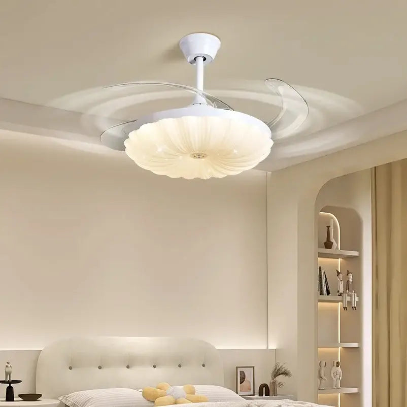 Modern cream cloud ceiling fan light with silver blades for bedroom