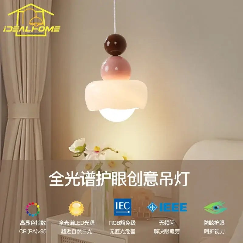 Modern cream & pink stacked resin pendant light bedroom decorbites cream