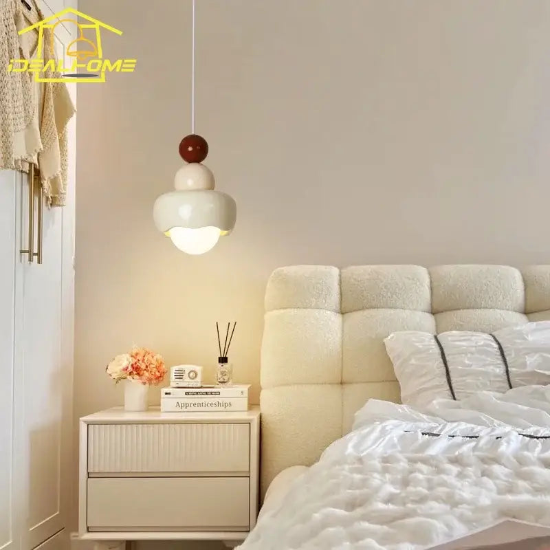 Modern cream & pink stacked resin pendant light bedroom decorbites cream