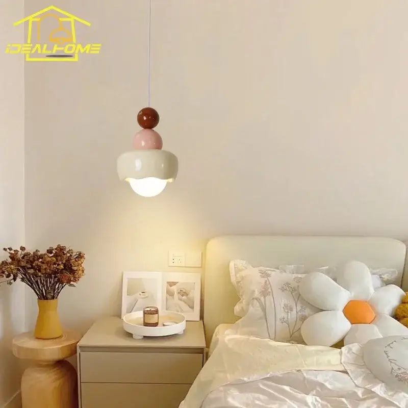 Modern cream & pink stacked resin pendant light bedroom decorbites cream