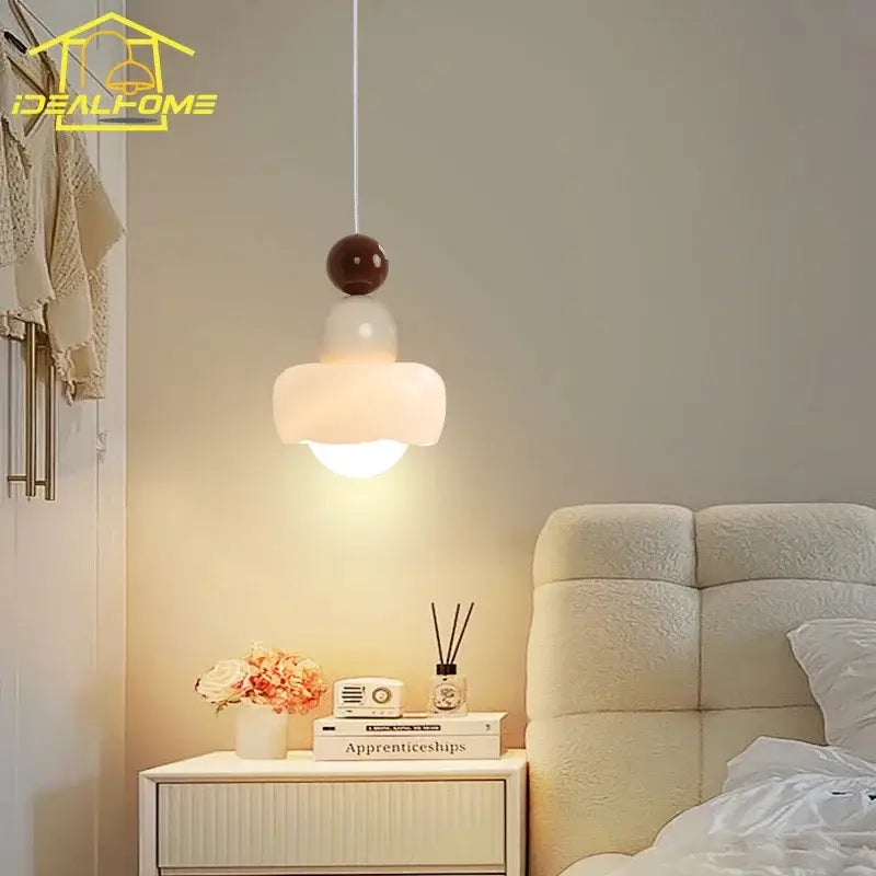 Modern cream & pink stacked resin pendant light bedroom decorbites cream