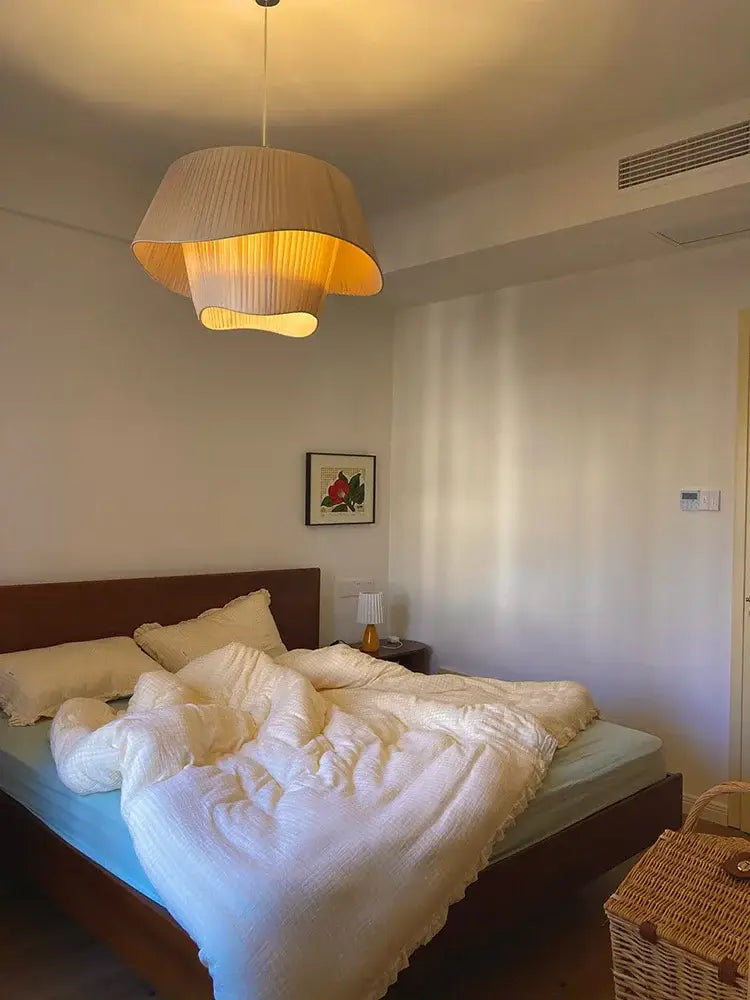 Modern cream pleated designer led fabric pendant light bedroom